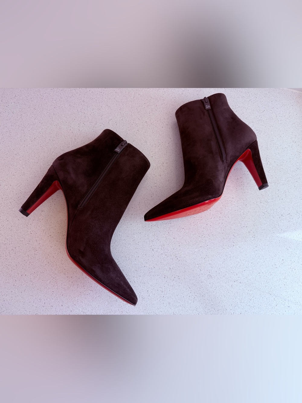 Christian Louboutin Vibella Pointed Toe Bootie Cafe Brown Suede Size EU 38.5 - Picture 5 of 8